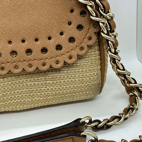 Michael Kors Vivian Tan Leather & Rattan Crossbody Purse - Picture 5 of 15